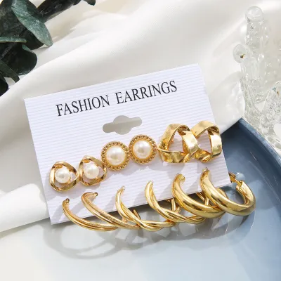 6 Pairs Pearl Twist Hoop Earrings Set